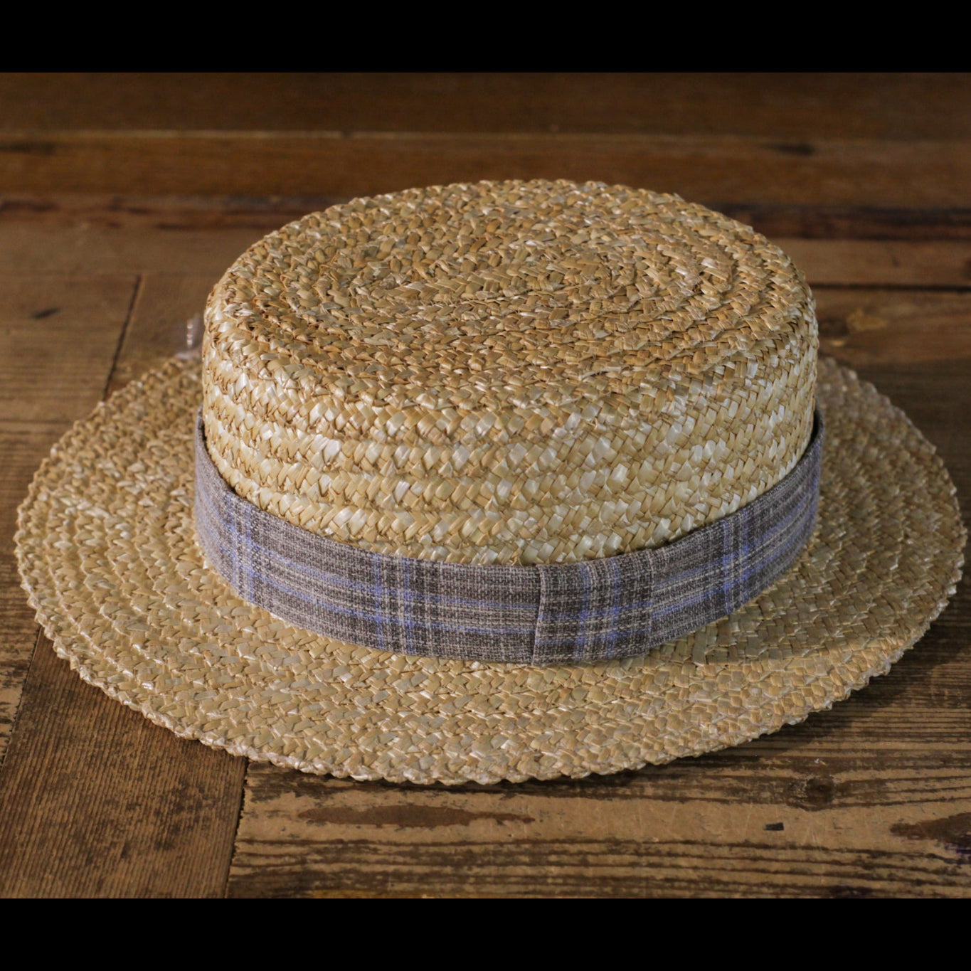 BOATER HAT - Grey Checkered