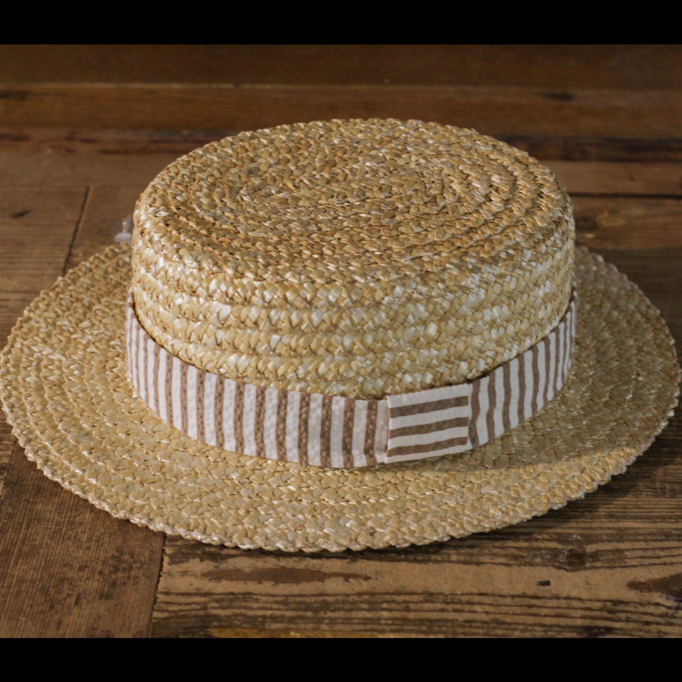 BOATER HAT- Striped Seersucker