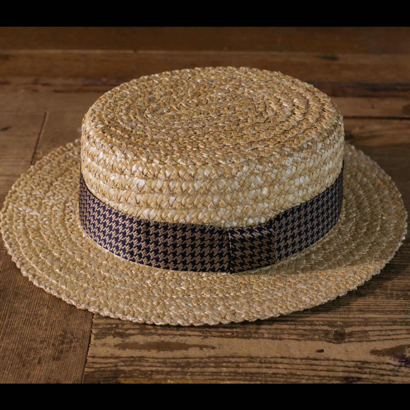 BOATER HAT - Gold&Brown Pied de Poule
