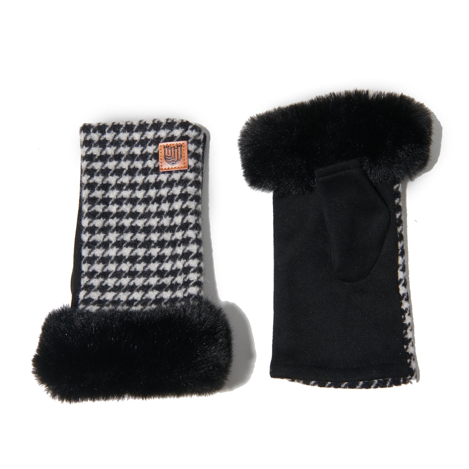 Ladies Lambswool Mittens - Black&White Dogtooth