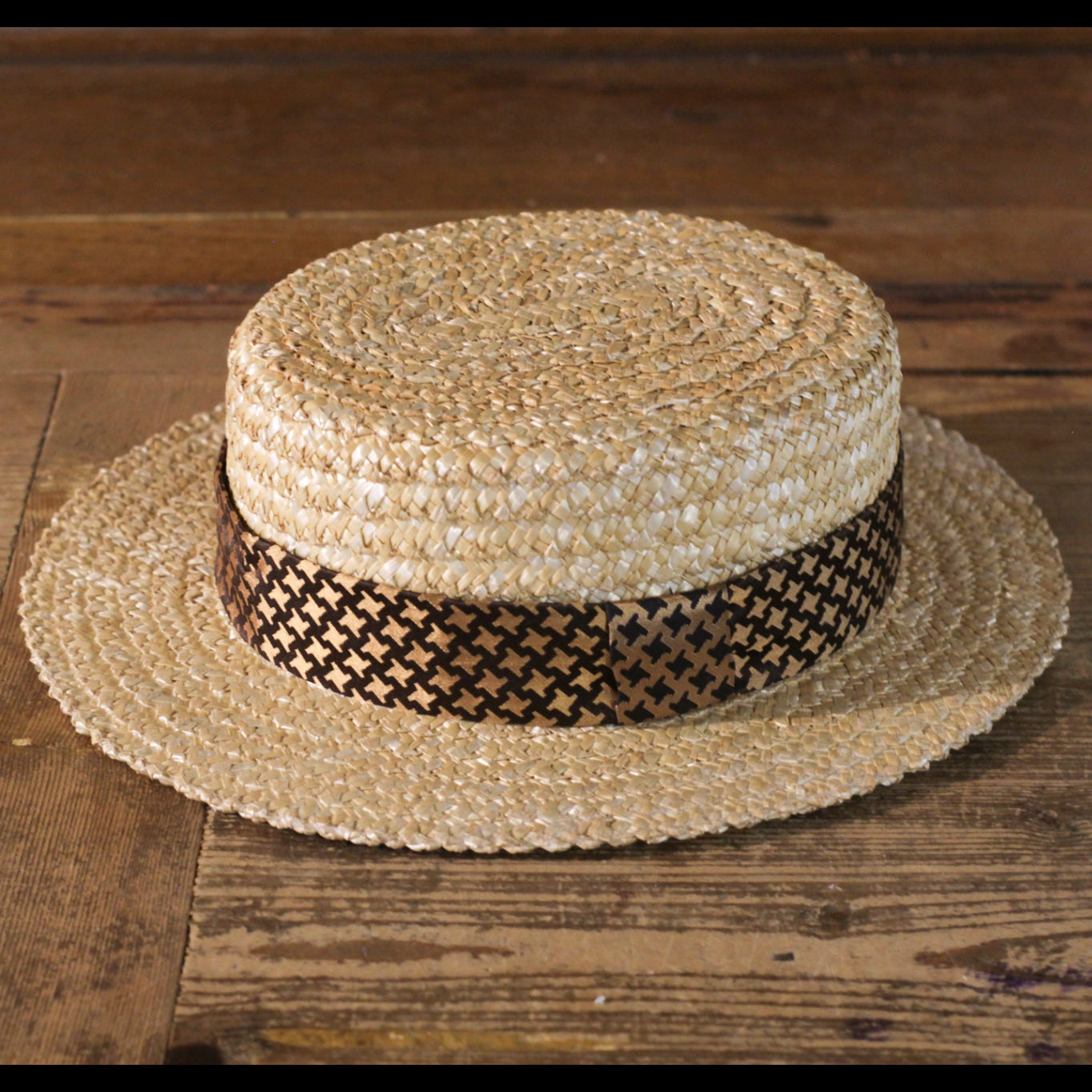 BOATER HAT - Brown&Gold Pied de Poule