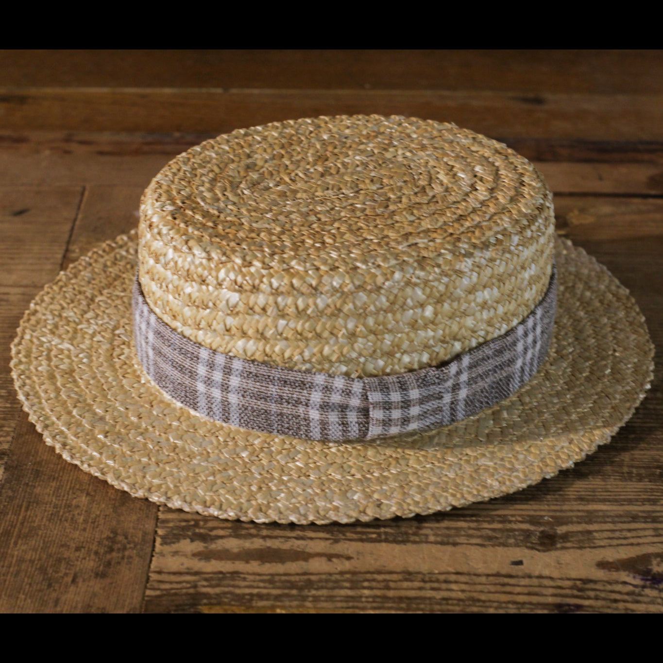 BOATER HAT - Light Grey&Blue Checkered