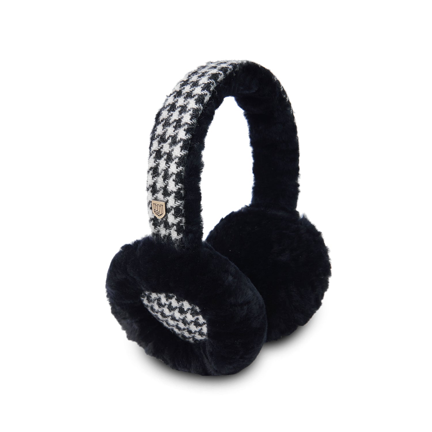 Sheepskin Earmuffs - Black&White Dogtooth