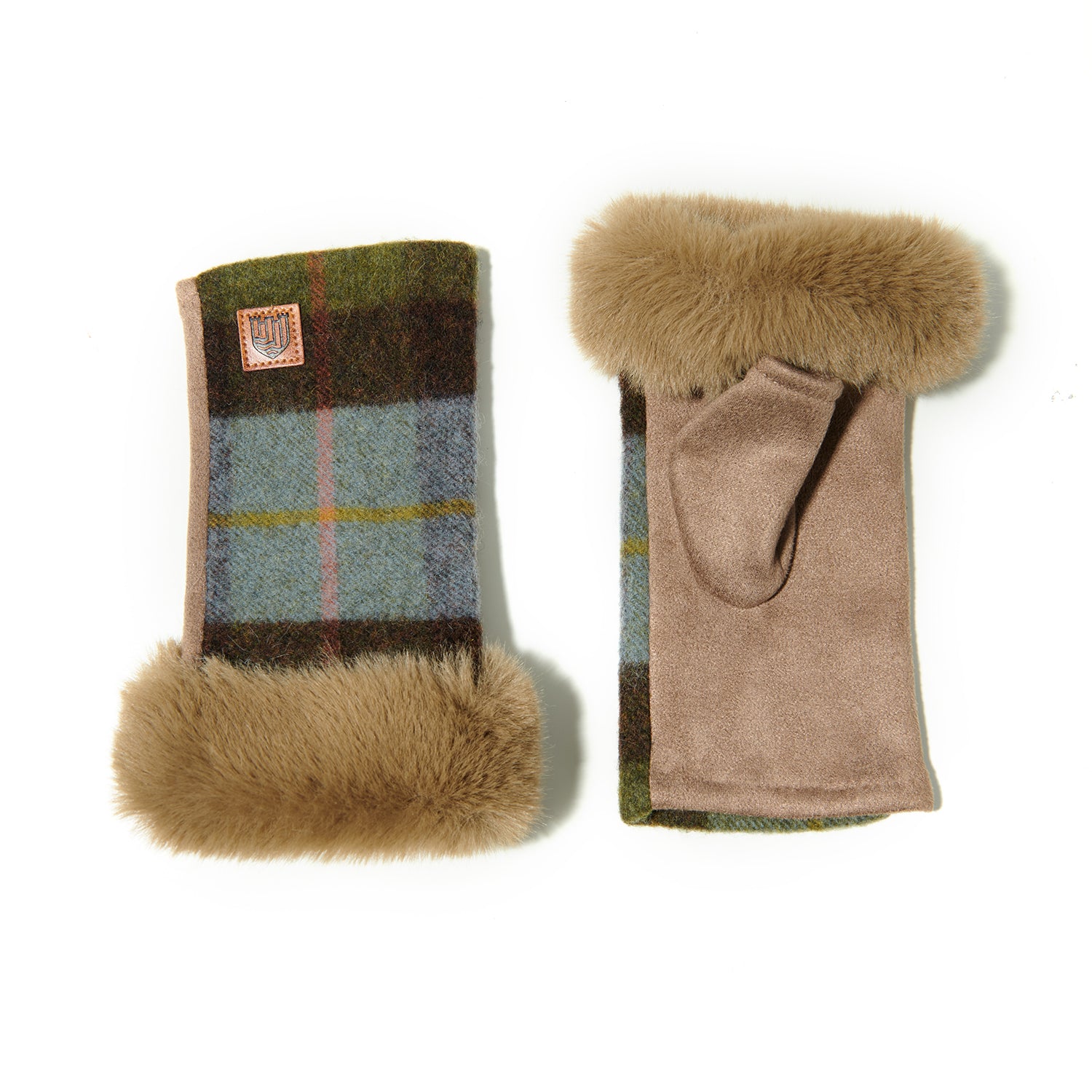 Ladies Lambswool Mittens - Chestnut&Blue Tartan