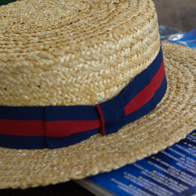 BOATER HAT - Stiff Red&Blue